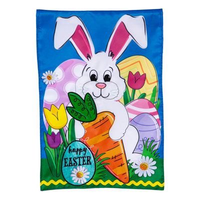Joyeux Pâques, drapeau de jardin avec lapin et carotte