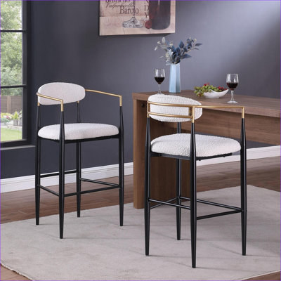 Ensemble de 2 chaises de bar à hauteur de comptoir, tabourets rembourrés en tissu beige avec dossier, pieds en fer pour îlot de cuisine, capacité de poids de 265 lb pour les adultes