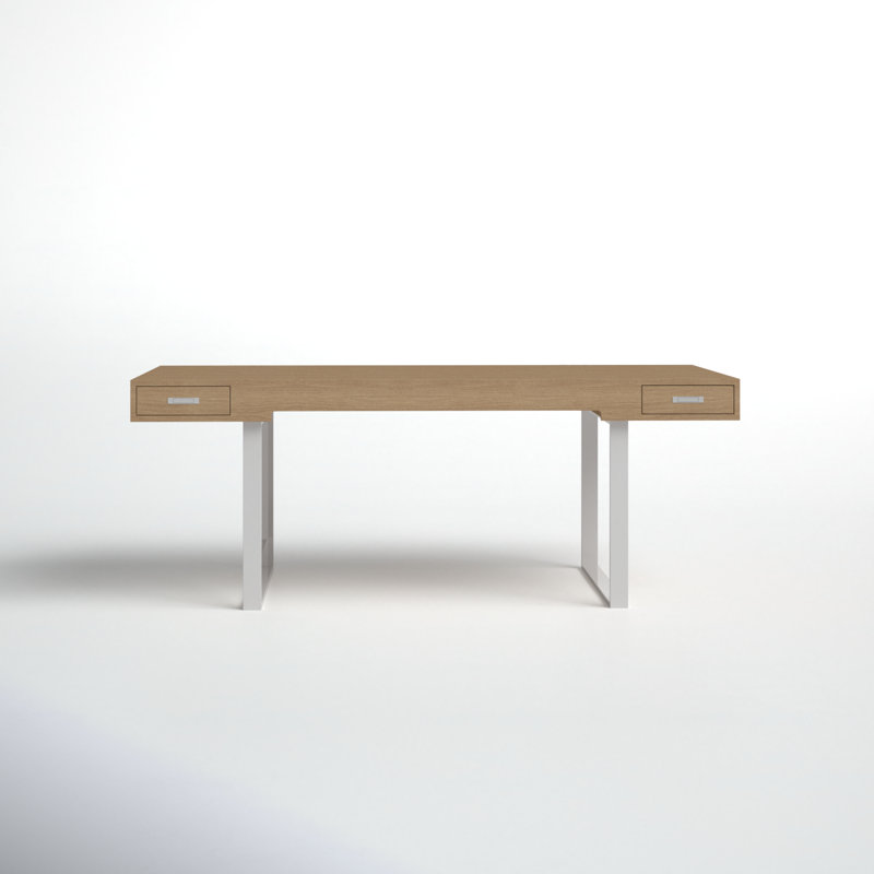 Ginny Natural Wood Desk with Stainless Steel Legs and Drawers