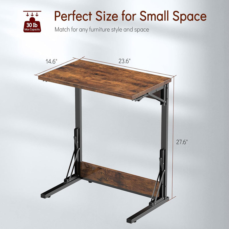 Folding C Shaped End Table Set of 2, Small Sofa Side Laptop Desk, Couch TV Tray Table For Living Room, Bedroom