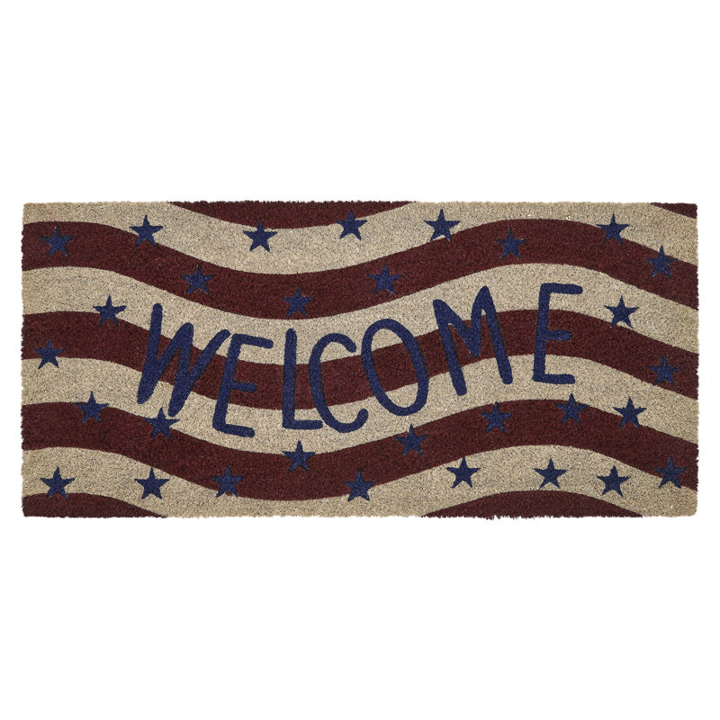 Festive Finds RWB Flag Stripes Coir Welcome Rug Rect, 17" W x 36" L