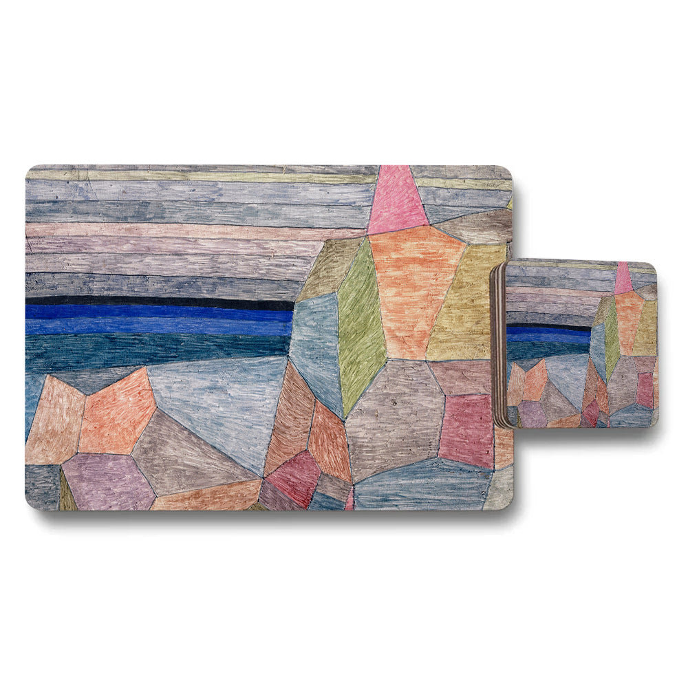 Geometric Colorful Placemat And Coaster Set With Patchwork Design
