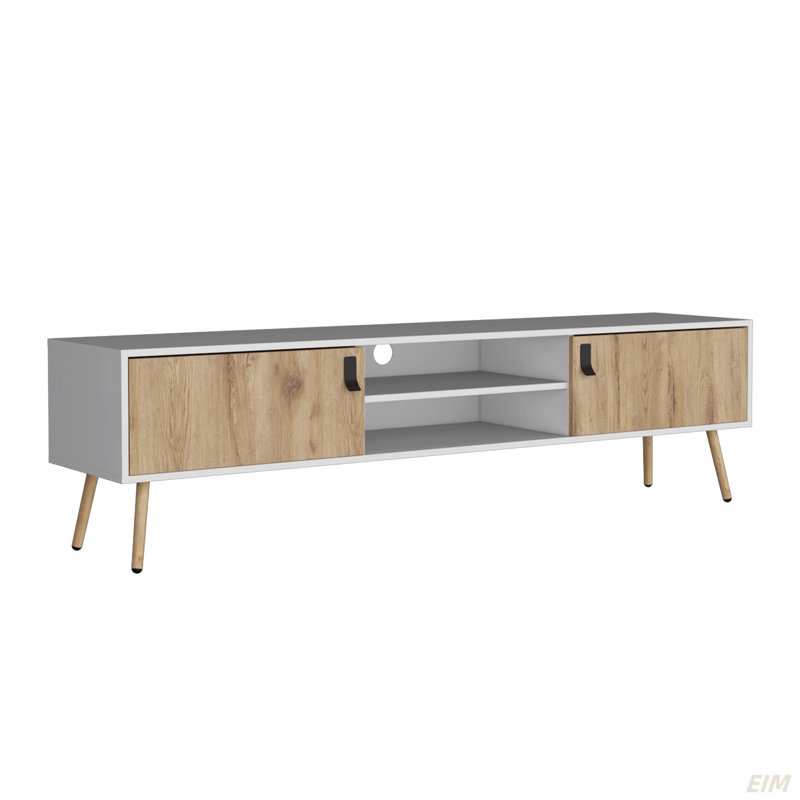 71" White And Beige Enclosed And Open Storage TV Stand