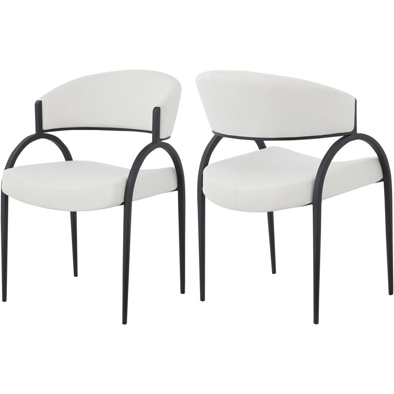 17.72'' H Upholstered Metal Armchair, Matte Black, Cream Linen Textured Fabric