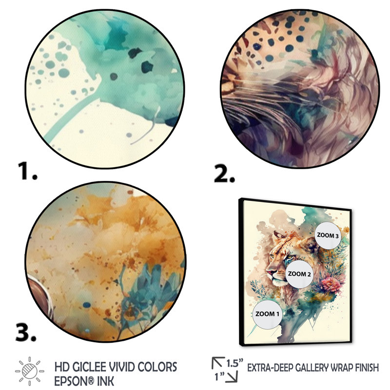 «Cute Lions Floral II», impression sur toile, H 20 po x l 12 po x P 1 po, Cadre flottant noir