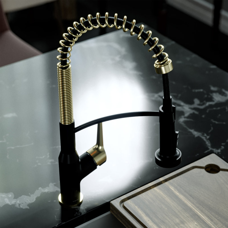 Robinet de cuisine à poignée simple Karran Scottsdale, Matte Black and Brushed Gold