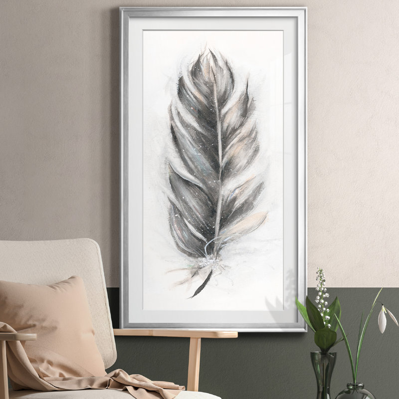 Feather Fancy III - Reproduction d'art graphique sur papier encadré, Feuille argentée, H 10,5 po x l 18,5 po x P 1,5 po