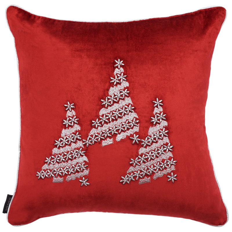 Red and Silver Polyester Christmas Tree Square Pillow Set