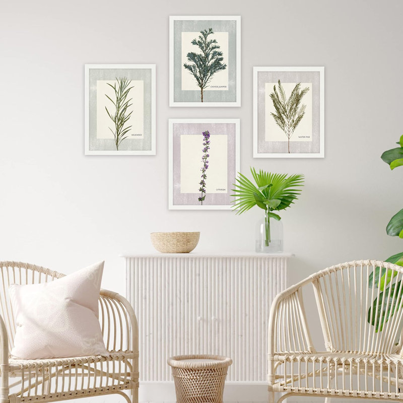 Ensemble de 4 reproductions murales encadrées de fleurs sauvages encadrées sur papier, encadrées sur papier, Blanc