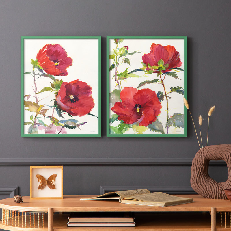 Impression encadrée Hibiscus Glow I-Premium - prête à être accrochée - aucun clou requis - aucun clou requis, Gris