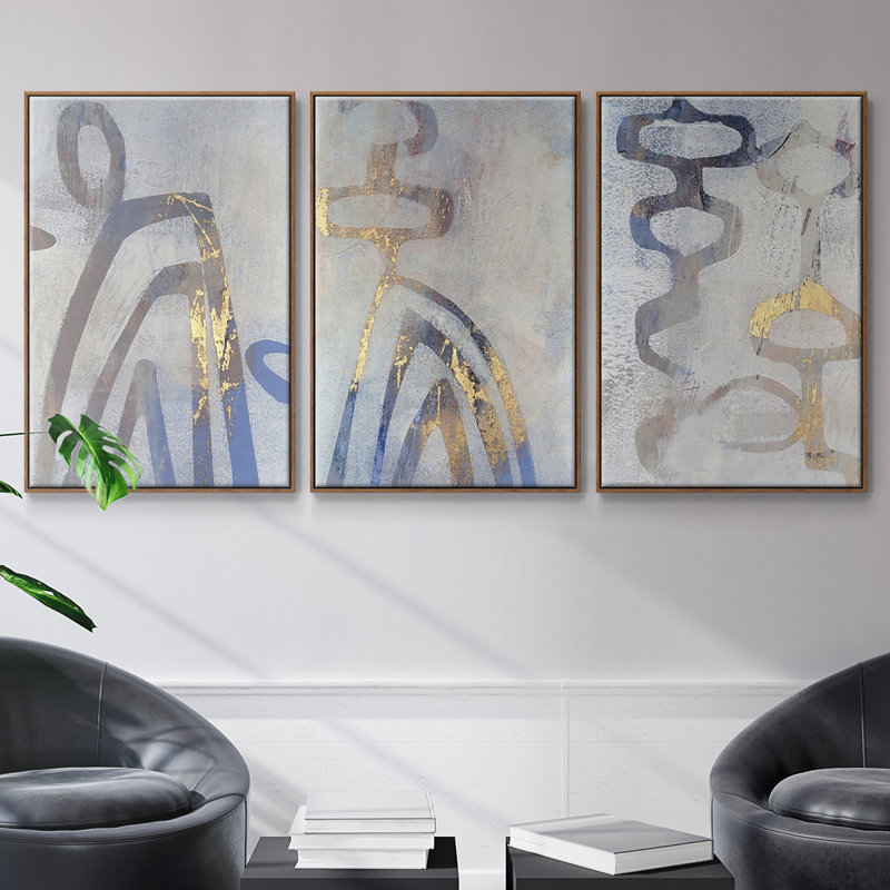 " Linx I " 3 - Pieces, 27" H x 54" W x 2" D, Walnut Framed