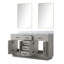 Meuble-lavabo double en chêne blanc l 60 po x P 22 po avec comptoir en marbre et miroir 55 po