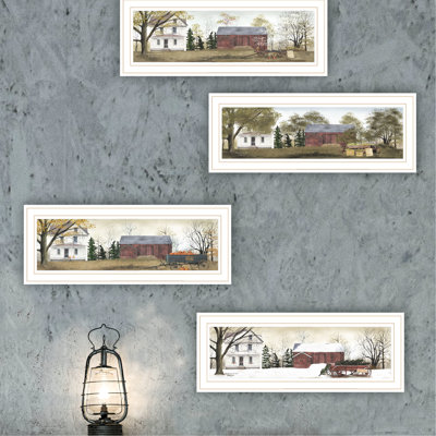 Four Seasons Bedroom Wall Art: White Framed. Multicolor. Wood & Paper. 20X1x8 In, 8 Lb. Create A Cozy Atmosphere Decorative Living Room Bedroom. 19.42X1.02X7.94 7.94 Add Character To Your Walls