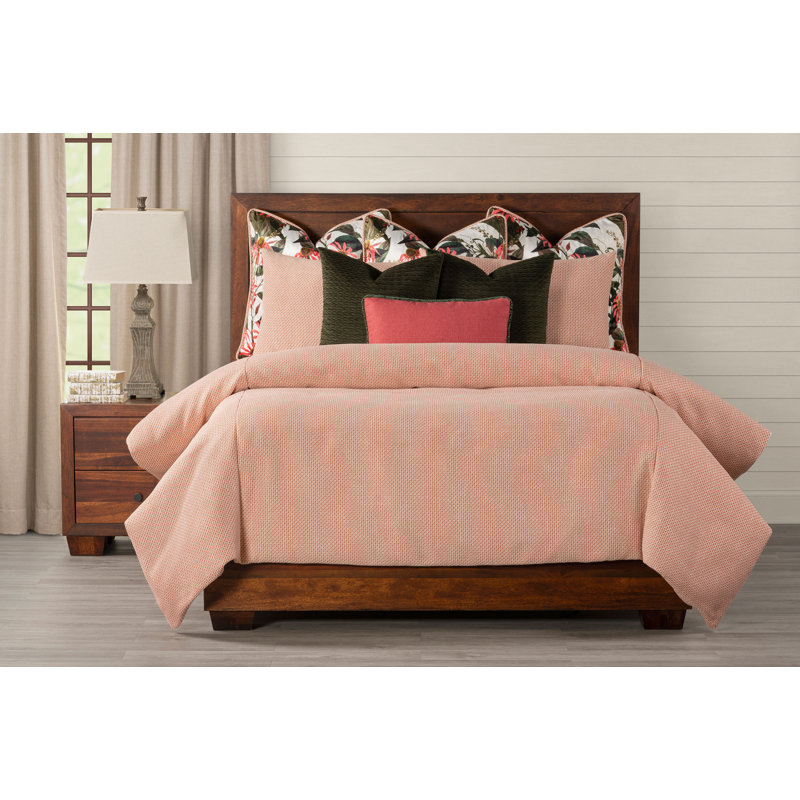 Smithsonian Lattice Weave Rose Coral Duvet & Insert Set, California King Duvet Cover + 5 Shams + 3 Throw Pi