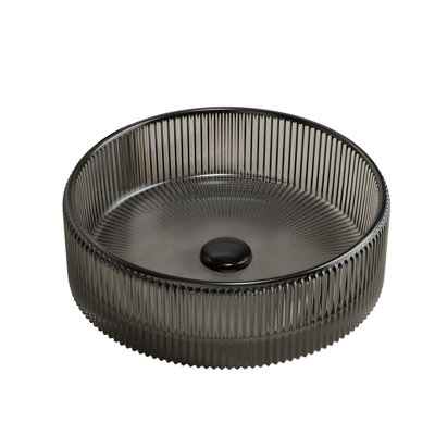 Sonny 14'' Bathroom Round Crystal Glass Sink Without Faucet, Transparent Black