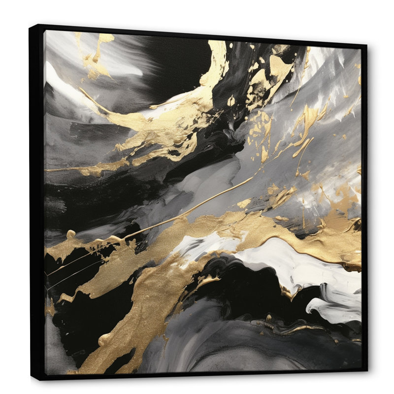 Exploration des profondeurs du marbre doré IV sur toile, H 16 po x l 16 po x P 1 po, Cadre flottant noir