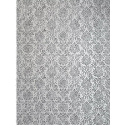 Papier peint texturé damassé victorienne embossée gris argent métallique