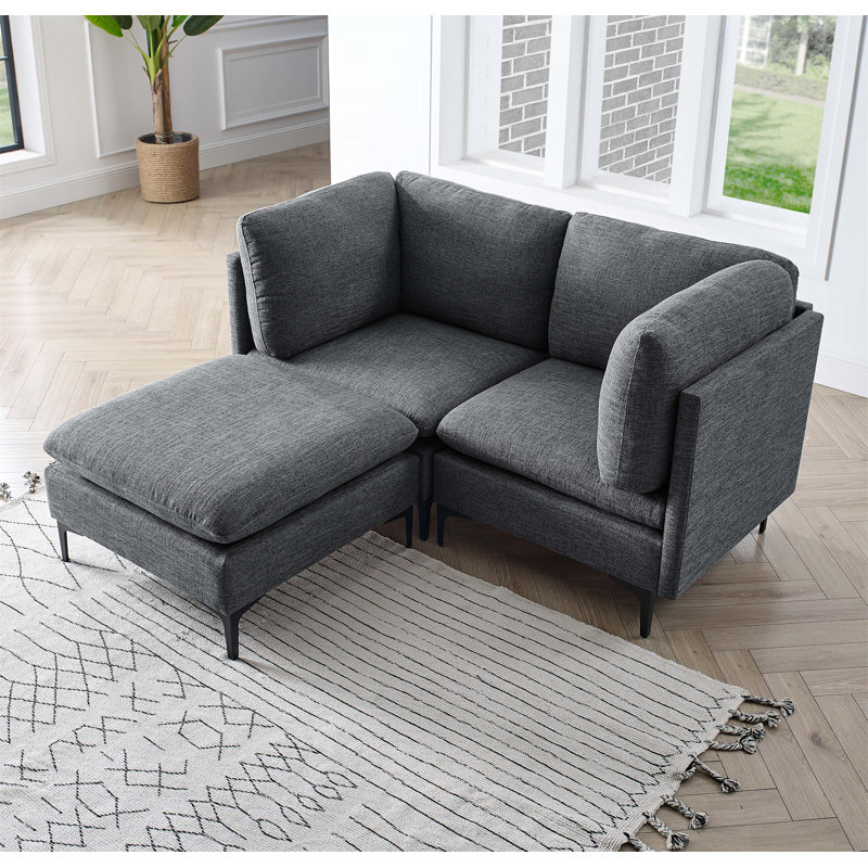 Canapé modulaire en lin rembourré avec pieds en métal, Dark Grey, 35" H x 64" W x 61.5" D