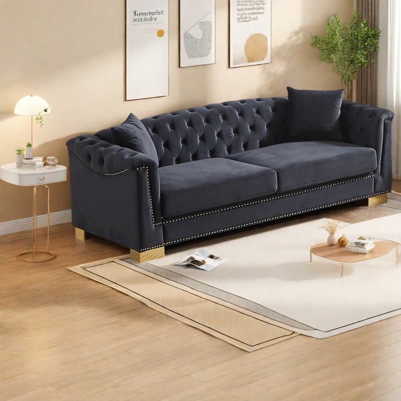 Canapé Chesterfield de luxe moderne, revêtu de velours, pour le salon