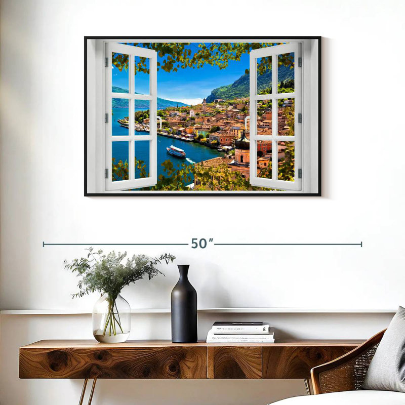 Fenêtre sur Limone Sul Garda, Cadre flottant noir, 37 po x 25 po