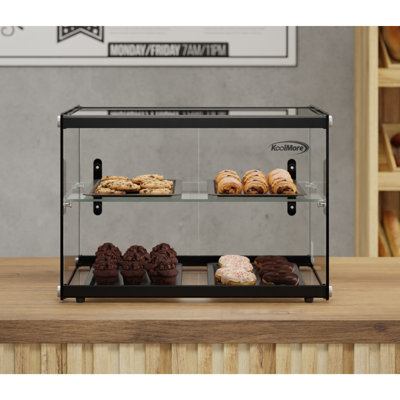 22 in. Tiered Pastry Display Case With Shelf and Sliding Door  ETL Certified, 2.2 cu. ft. Capacity (KM-DC-2CSBK)
