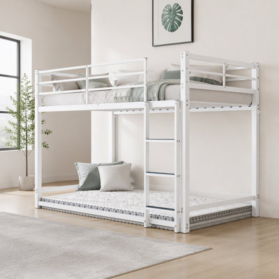 Lit superposé avec échelle et lit superposé en métal à garde-corps haut, espace de rangement, silencieux, taille simple sur simple, blanc