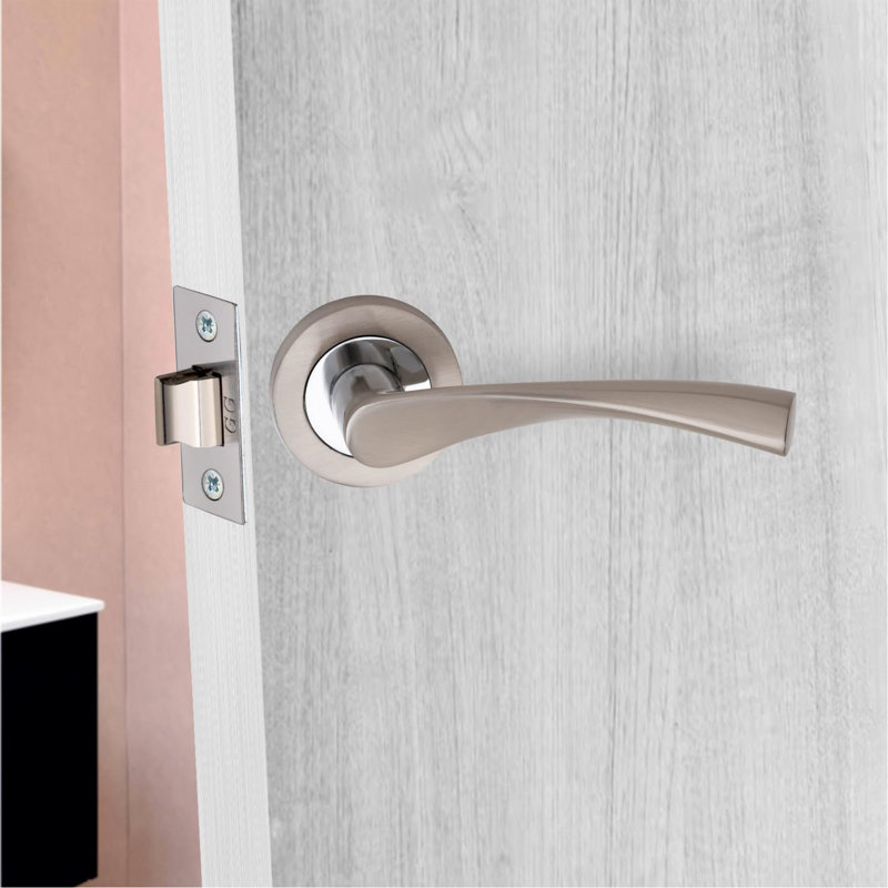 5 Pairs Astrid Design Door Handles on Round Rose in Duo Chrome Finish with 2.5" Tubular Latch - 52mm Diameter