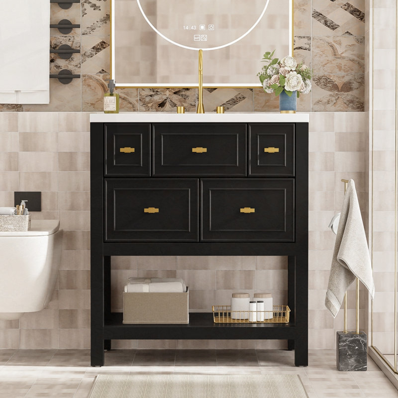 Ensemble de meuble-lavabo avec lavabo en céramique, Noir, noir, noir, noir