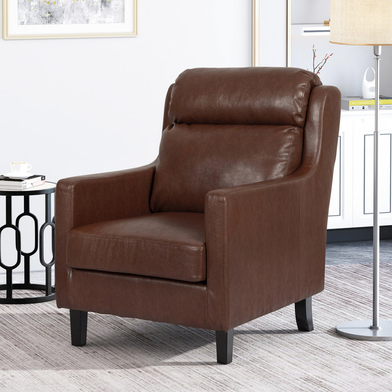 Fauteuil club brun foncé avec dossier en cascade et pieds