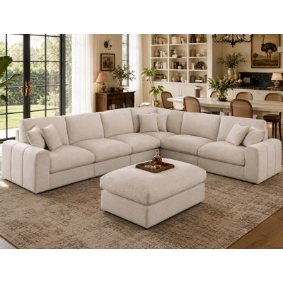Upholstered 149.3 " Fabric U-Shaped Sectional with Ottoman