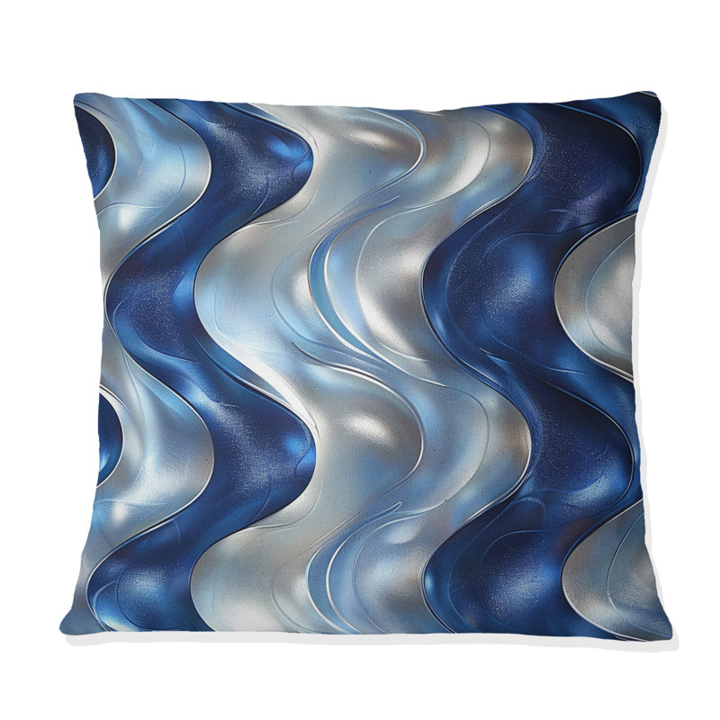 Coussin Mid-Century rétro bleu Glam Waves II, 18" x 18"