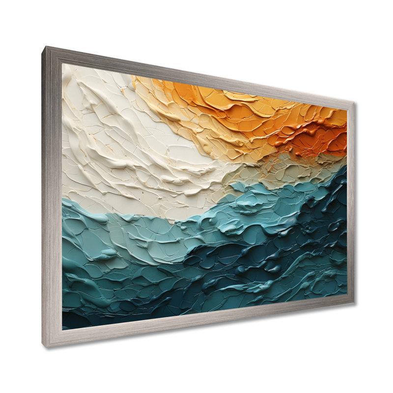 Collage bleu sarcelle orange océan Essence, Cadre simple argenté, H 24 po x l 32 po x P 1 po