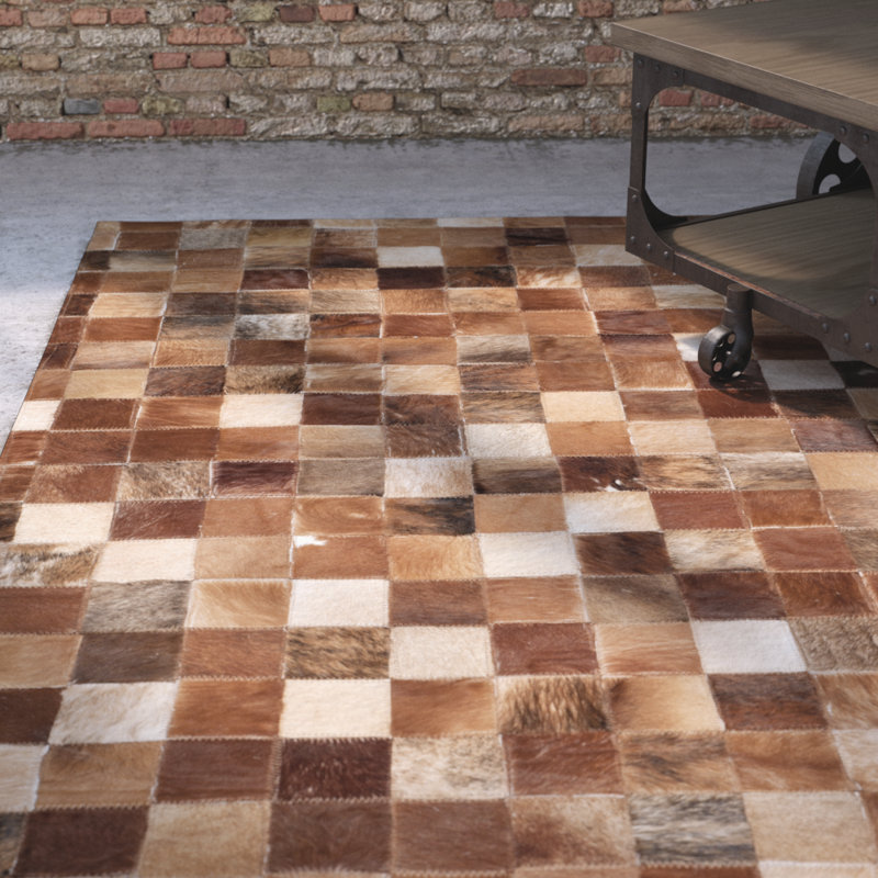 Barr Hand Woven Leather Brown/Light Brown Rug