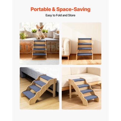 Escaliers en bois pour animaux de compagnie, escaliers pour chiens à 4 marches pour lits hauts, canapés et voitures, capacité de charge de 150 lb, surface antidérapante, escabeau stable pour petits et grands animaux