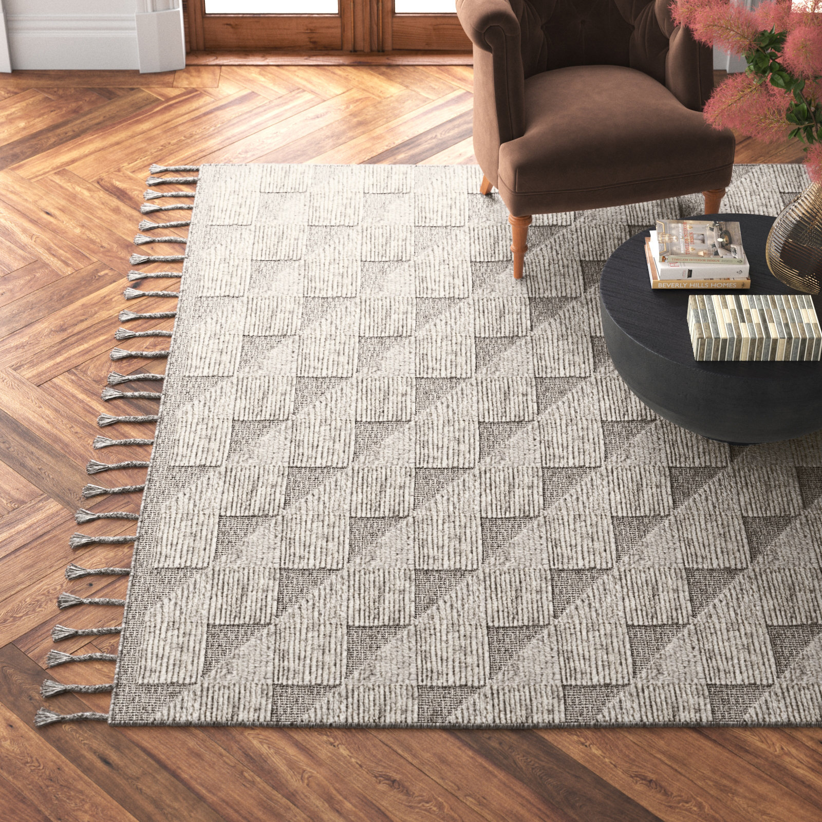 Ro Brown Ivory Hand-Woven Geometric Rug, Rectangle 8'10" x 12'