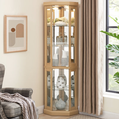 Meuble pour salon en chêne - courbe gracieuse avec portes en verre et rangement éclairé, côté spacieux