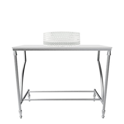 Luminous 36" Minimalist Metal Console Sink with Glass Vessel Basin and Solid Surface Top
