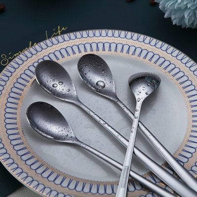 Long Handle Spoon, Coffee Stirrers, Premium Stainless Steel Coffee Spoons, Ice Tea Spoons, Ice Cream Spoon, Cocktail Stirring Spoons, Tea Spoons, Set Of 6 (Silver)