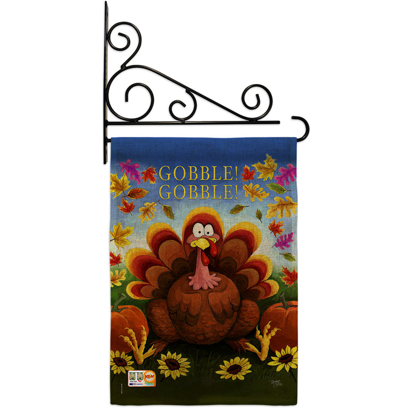 Gobble en toile jute chute de thanksgiving, décoration de polyester de 2 côtés 19 po x 13 po ensemble de drapeau