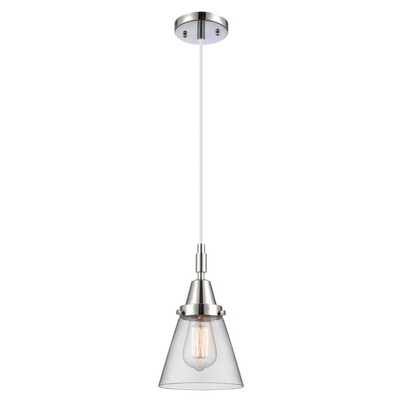 Downtown Urban - Caden Cone - 1 Light  Cord Hung Mini Pendant - Shade, 129.88" H x 6.25" W x 6.25" D, Clear, Polished Chrome