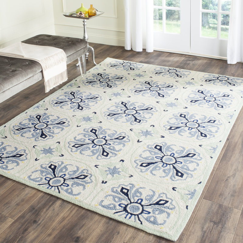 Tapis intérieur / extérieur ivoire / bleu Childers, Rectangle 4 pi x 6 pi