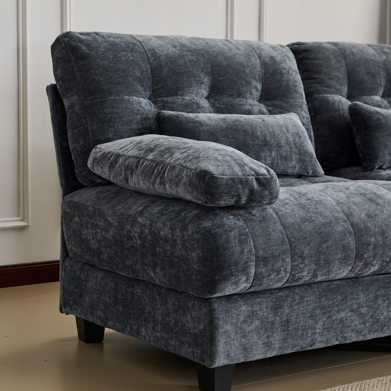 67'' Modern Chenille Love Seat Sleeper Cloud Couch Bed,Convertible Cozy Deep Seat Couches With Wide Armrest & Throw Pillows For Living Room,Home,Bedroom