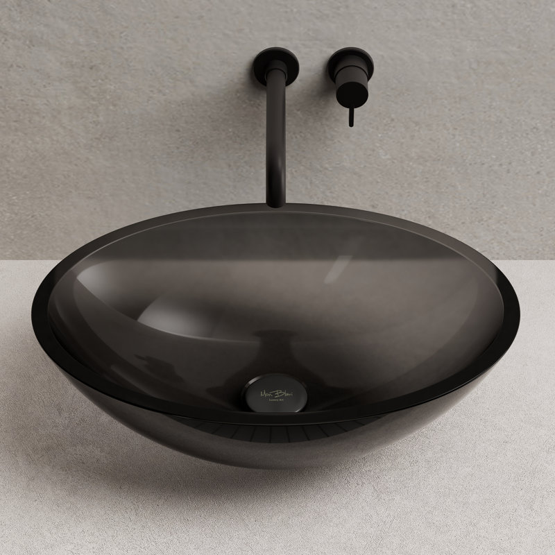 MonBlari 20" X 14" Oval Resin Bathroom Vessel Sink Black, Black