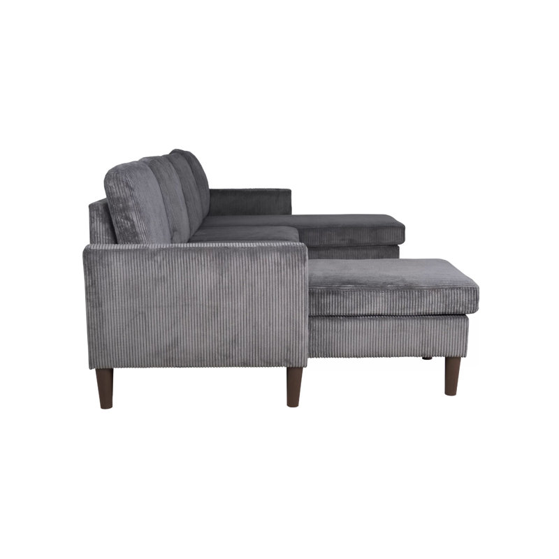 Nyla All-In-One Sectional Sofa Set With Double Chaise, Dark Gray Corduroy, Dark Gray Corduroy