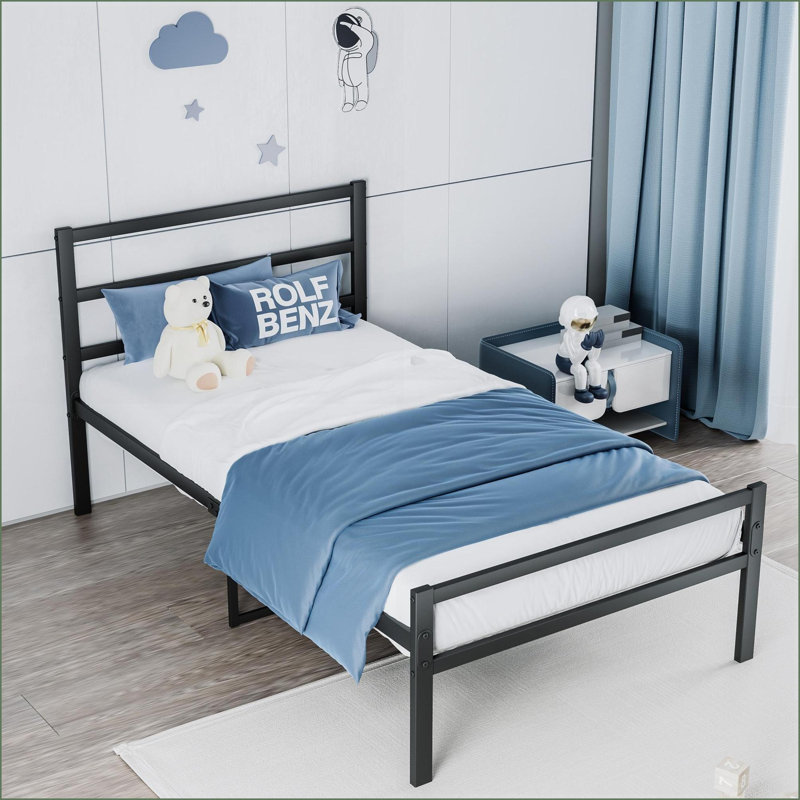 Structure de lit plateforme simple en métal avec tête de lit - Aucun sommier requis, conception noire robuste pour les chambres à coucher