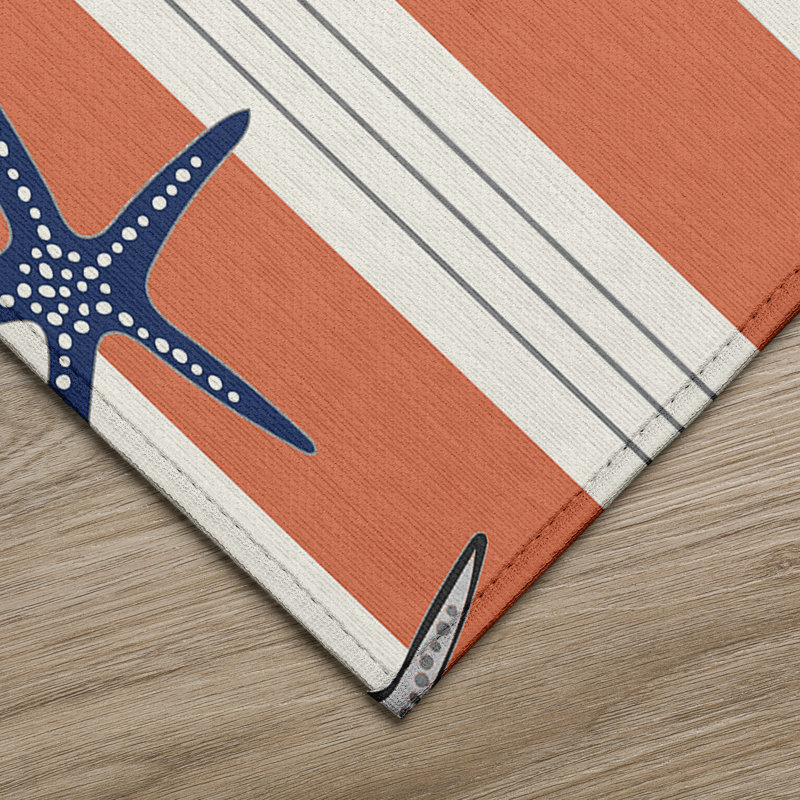 Tapis intérieur / extérieur en polyester tissé à la machine Deshi - orange / bleu, Rond 8 pi