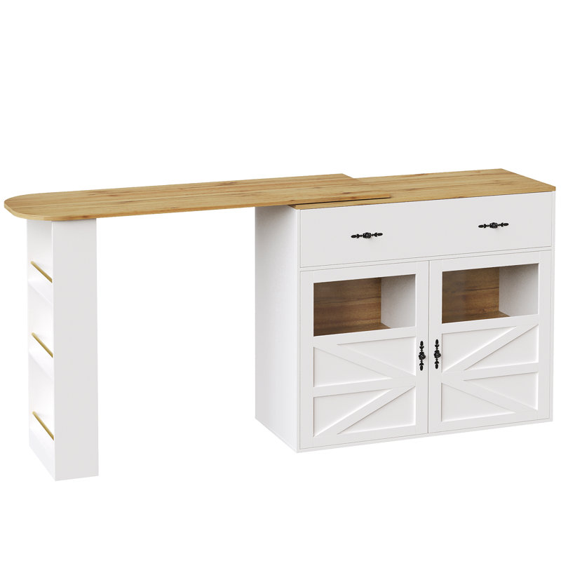 Kitchen Island With 2 Doors, 1 Drawer And Extendable Table, White