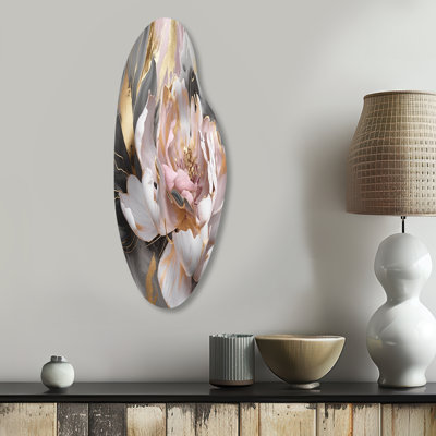 Marbre rose doré pivoine fleur IV - marbre asymétrique, art mural en métal rose