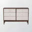 Commode 6 tiroirs Prinpop en tissu beige et bois brun wengé