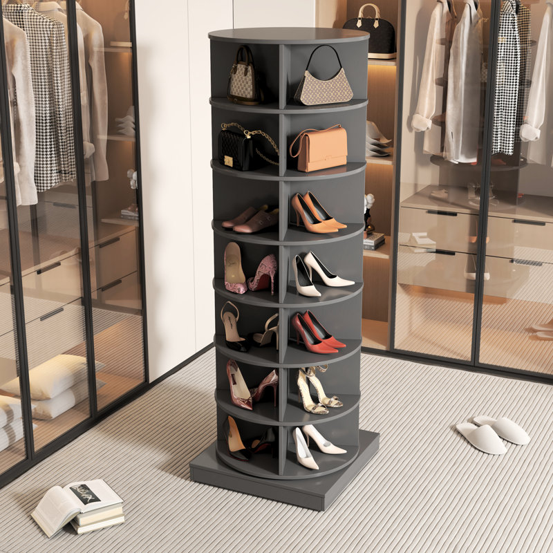 Étagère à chaussures grise rotative à 360 degrés à 7 couches, pouvant accueillir 28 paires, armoire à éléments peu encombrante grise